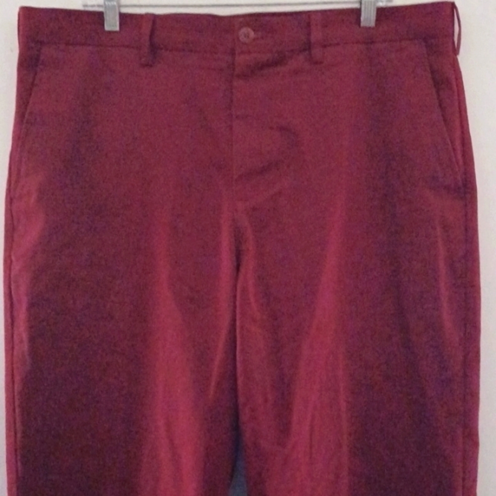 CROFT & BARROW Flat-Front, Maroon Chinos with Wide Legs - Picture 5 of 7
